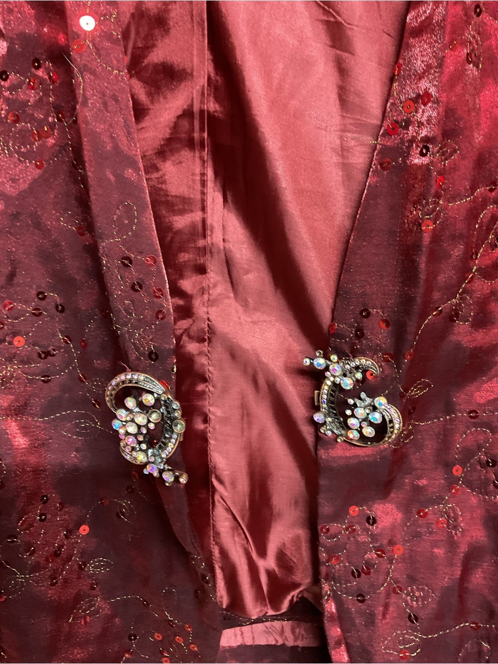 Moshita Elegant Sequin Burgundy Jacket, tank and Skirt Set - Picture 7 of 9
